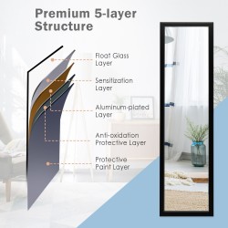 Täyspitkä musta oven päälle ripustettava peili koukuilla