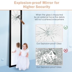 Täyspitkä musta oven päälle ripustettava peili koukuilla