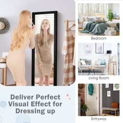 Täyspitkä musta oven päälle ripustettava peili koukuilla