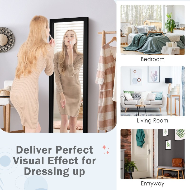 Täyspitkä musta oven päälle ripustettava peili koukuilla