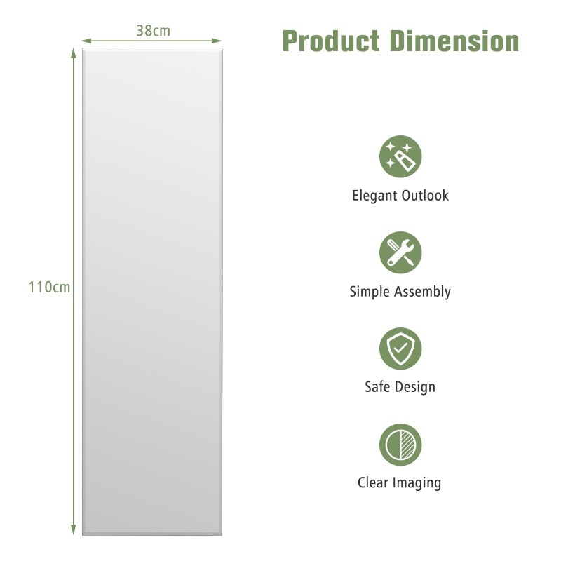 Kehyksetön seinäpeili hopea 110x38cm makuuhuoneeseen