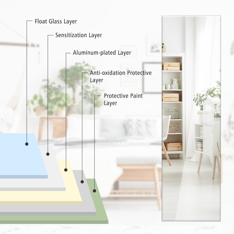 Kehyksetön seinäpeili hopea 110x38cm makuuhuoneeseen