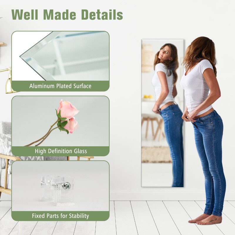 Kehyksetön seinäpeili hopea 110x38cm makuuhuoneeseen