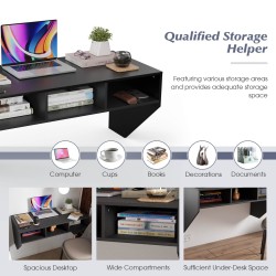 Seinään kiinnitettävä musta tietokonepöytä kolmella säilytyslokerolla