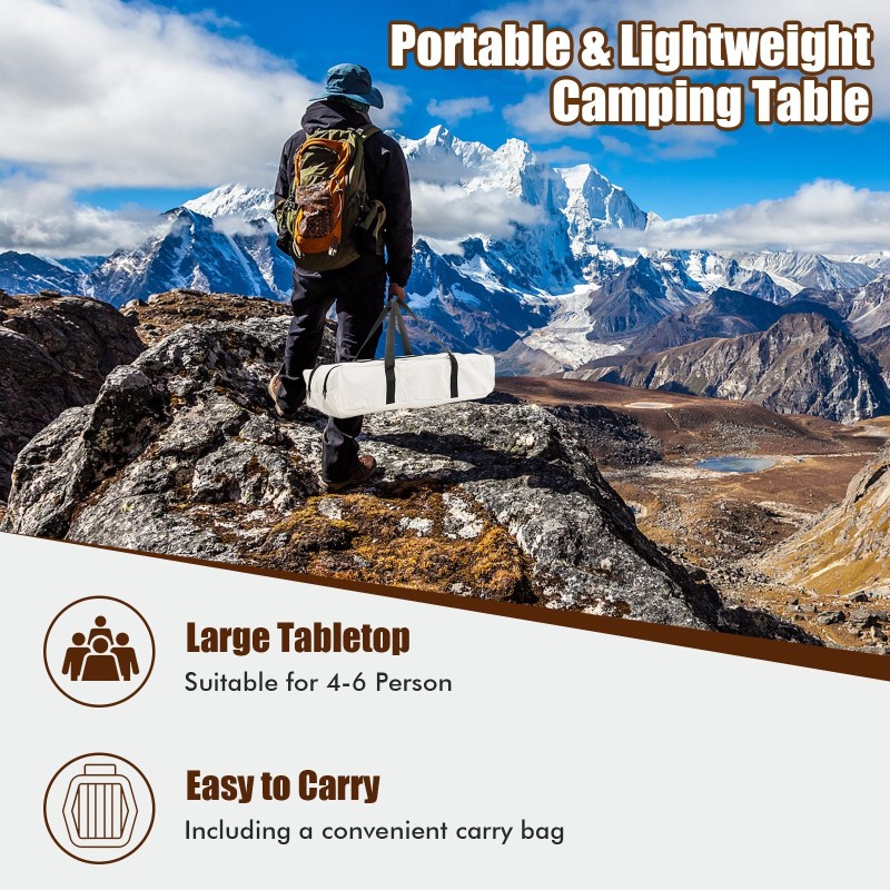 Kokoontaitettava bambu retkipöytä kantolaukulla kahvinvärinen