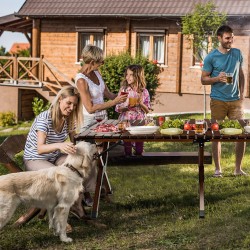 Kokoontaitettava bambu retkipöytä kantolaukulla kahvinvärinen