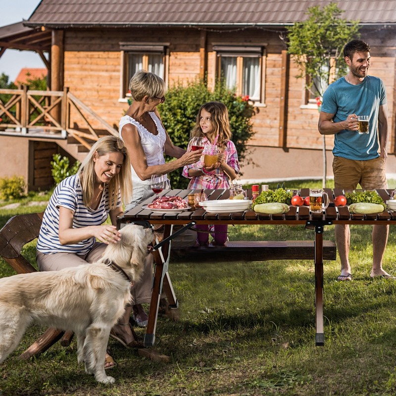 Kokoontaitettava bambu retkipöytä kantolaukulla kahvinvärinen