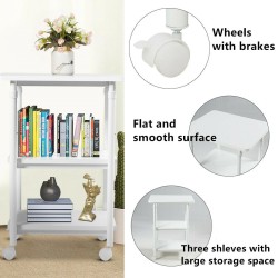 Kolmitasoinen säädettävä tulostinteline pyörillä, valkoinen