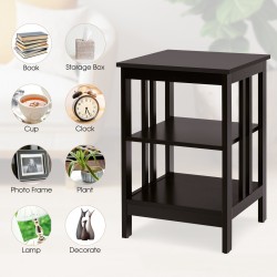 Kolmitasoinen yöpöytä vahvistetuilla tangoilla, helppo koota, kahvi