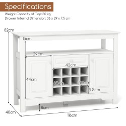 Valkoinen monikäyttöinen viinikaappi irrotettavalla viinitelineellä