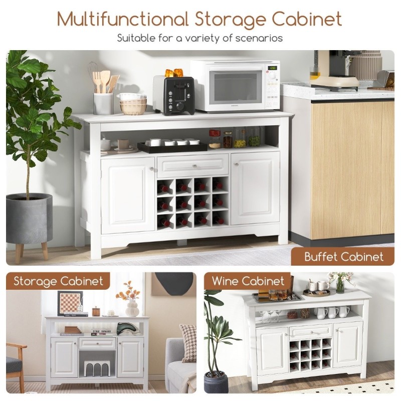 Valkoinen monikäyttöinen viinikaappi irrotettavalla viinitelineellä