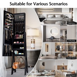 Vapaasti seisova musta korukaappi täyspitkällä peilillä