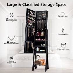 Vapaasti seisova musta korukaappi täyspitkällä peilillä