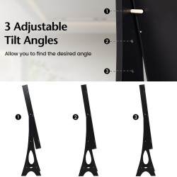 Vapaasti seisova musta korukaappi täyspitkällä peilillä