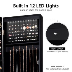 Vapaasti seisova musta korukaappi täyspitkällä peilillä