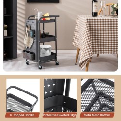 Kolmitasoinen harmaa rullakärry irrotettavilla pegboardeilla