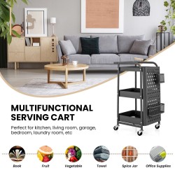 Kolmitasoinen harmaa rullakärry irrotettavilla pegboardeilla