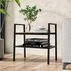 Kaksikerroksinen pinottava puu- ja metallikenkähylly, ruskea