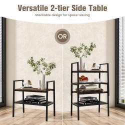 Kaksikerroksinen pinottava puu- ja metallikenkähylly, ruskea