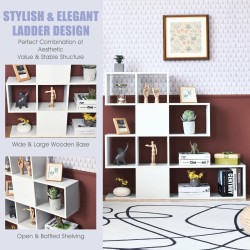 Valkoinen 5-tasoinen tikapuumallinen kirjahylly kotiin ja toimistoon