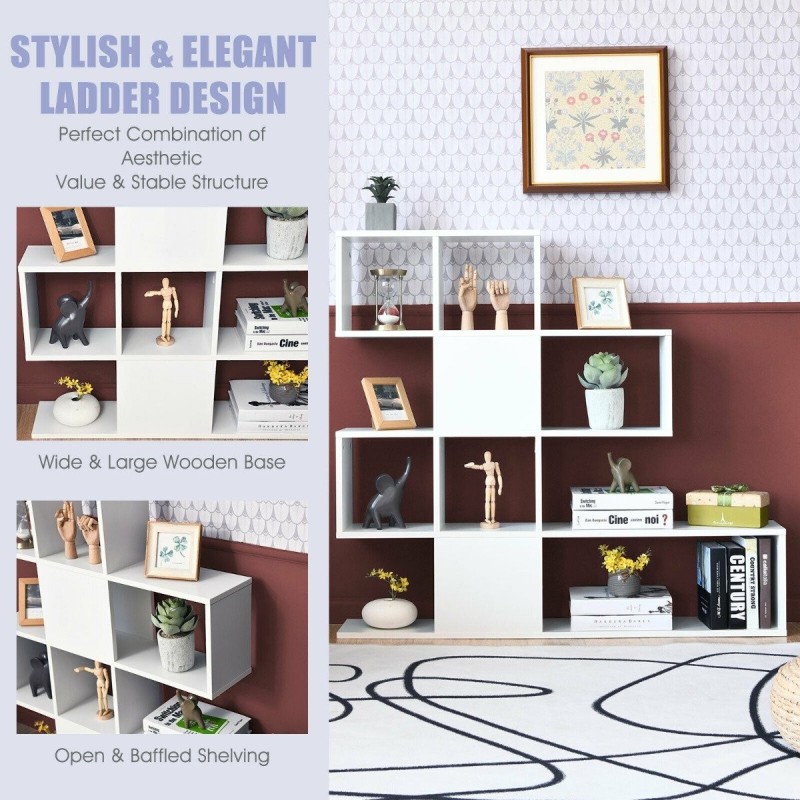 Valkoinen 5-tasoinen tikapuumallinen kirjahylly kotiin ja toimistoon