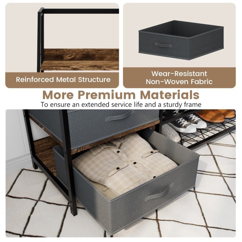 Monikäyttöinen ruskea naulakko 9 koukulla ja 6 hyllyllä