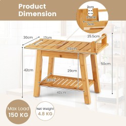 Bambusinen suihkupenkki säilytystilalla, luonnollinen väri