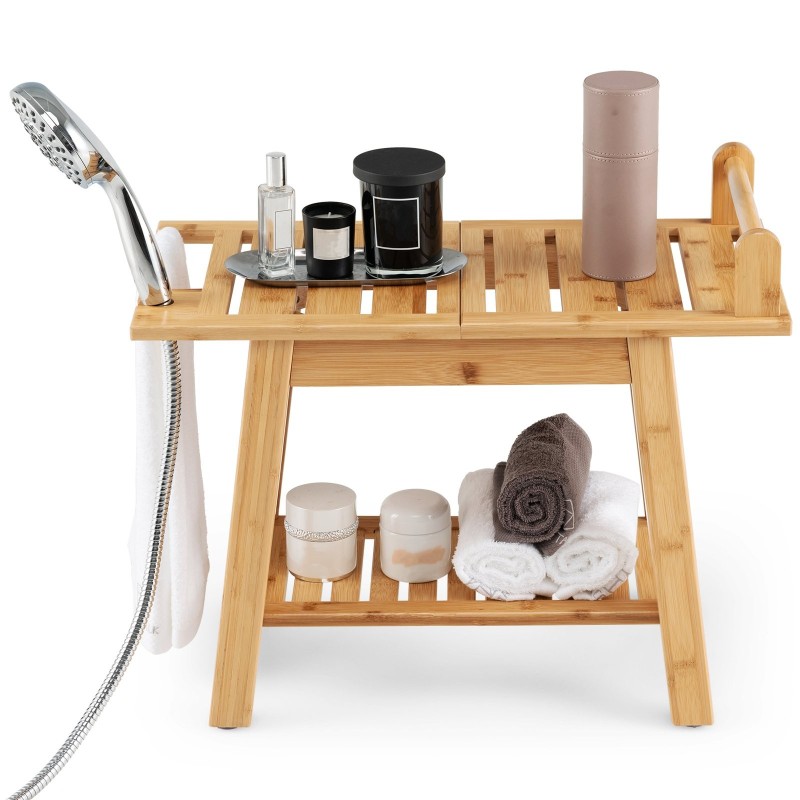 Bambusinen suihkupenkki säilytystilalla, luonnollinen väri