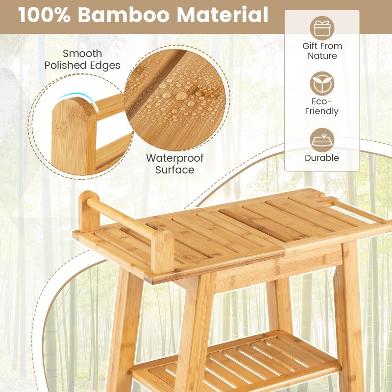 Bambusinen suihkupenkki säilytystilalla, luonnollinen väri