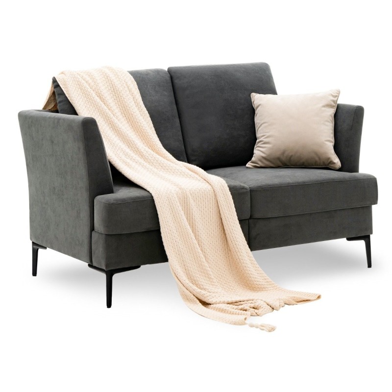 Moderni harmaa 2-istuttava pellavakangassohva ergonomisilla käsinojilla