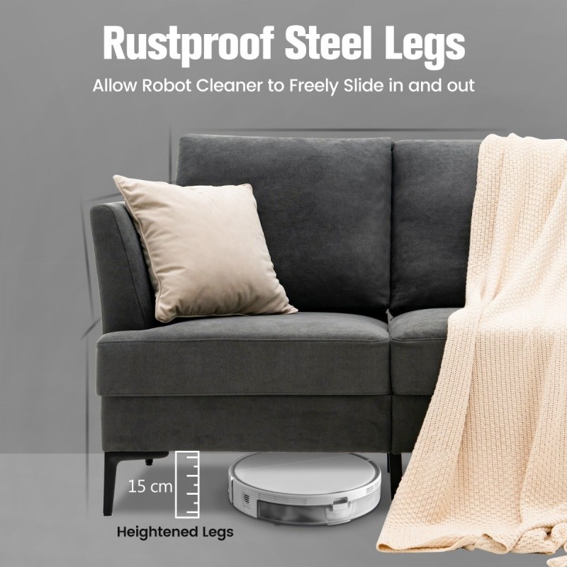 Moderni harmaa 2-istuttava pellavakangassohva ergonomisilla käsinojilla