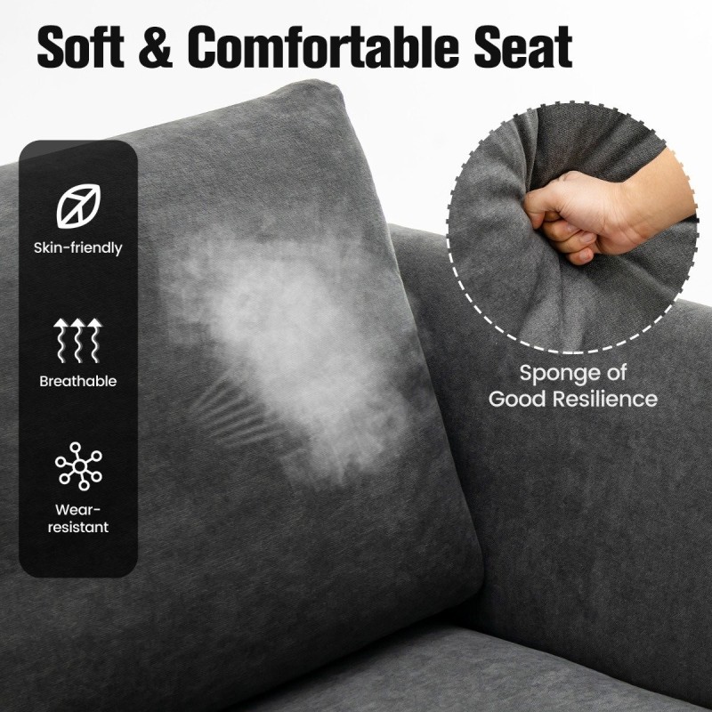 Moderni harmaa 2-istuttava pellavakangassohva ergonomisilla käsinojilla