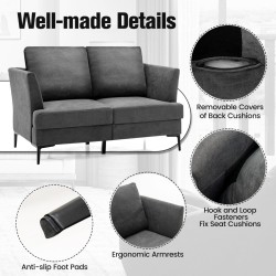 Moderni harmaa 2-istuttava pellavakangassohva ergonomisilla käsinojilla