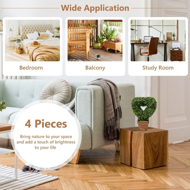 Neljän sydämenmuotoinen vihreä tekokasvisetti sisustukseen