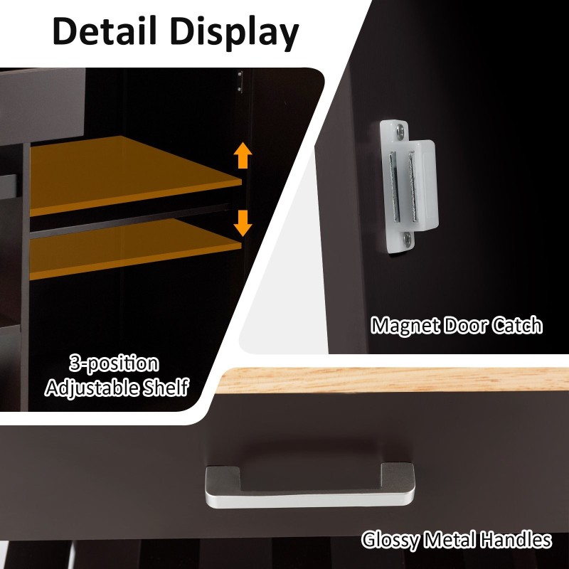 Rullaava keittiösaareke viinitelineellä ja säädettävällä hyllyllä ruskea