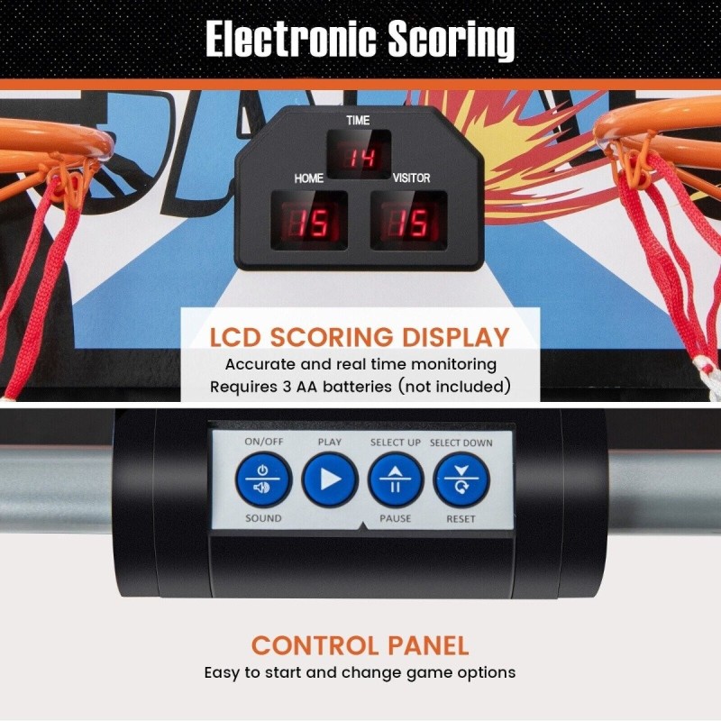 Taitettava musta koripallo-arcade-peli moninpelivaihtoehdoilla