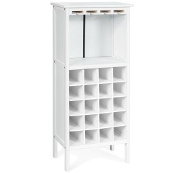 Valkoinen puinen viinikaappi 20 pullolle ja lasitelineellä