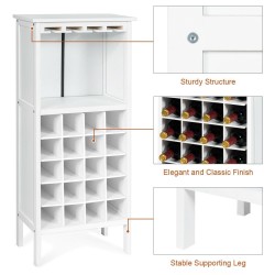 Valkoinen puinen viinikaappi 20 pullolle ja lasitelineellä