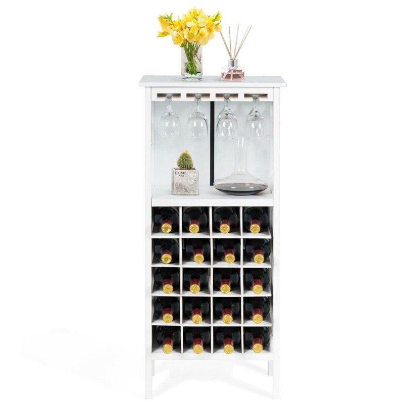 Valkoinen puinen viinikaappi 20 pullolle ja lasitelineellä