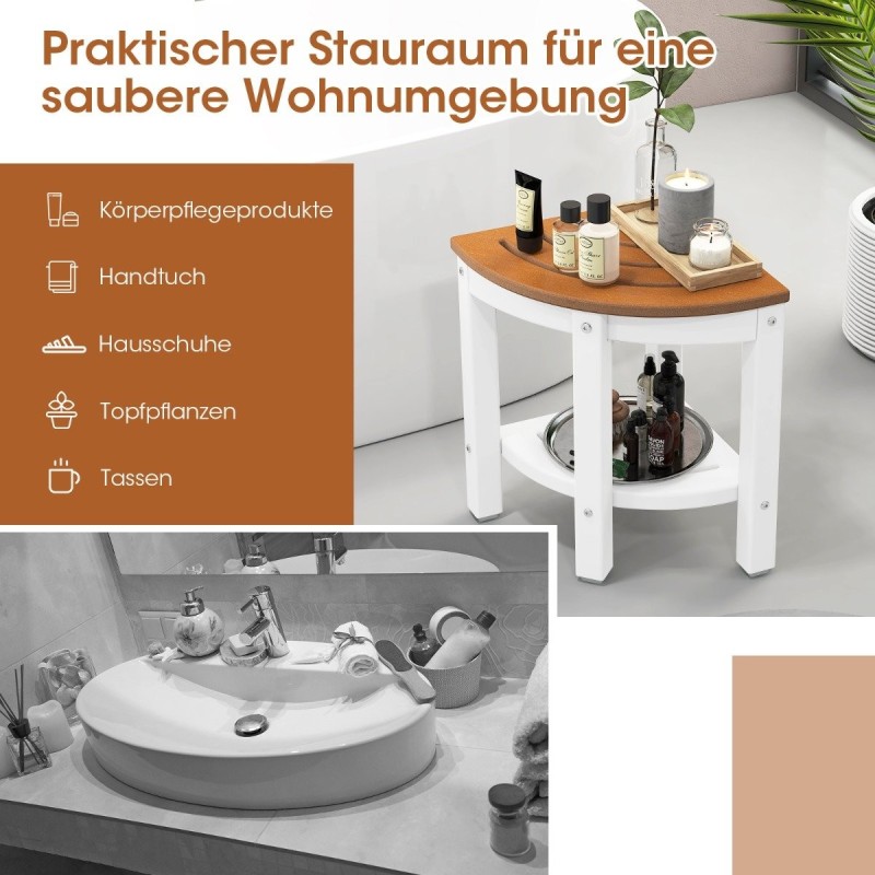 Valkoinen vedenpitävä kulmasuihkujakkara säilytystilalla kylpyhuoneeseen