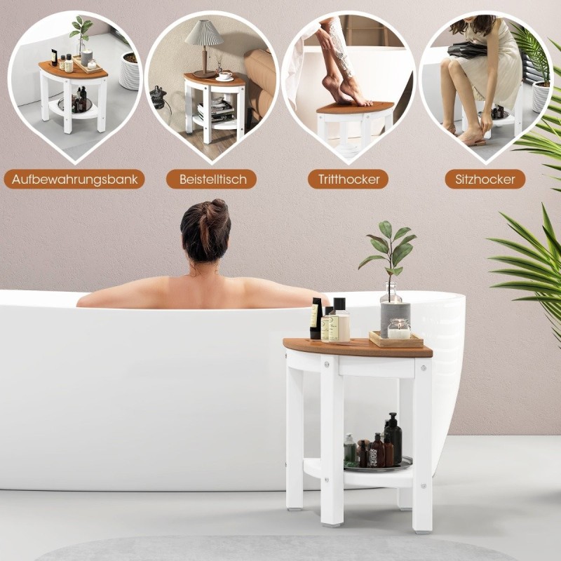 Valkoinen vedenpitävä kulmasuihkujakkara säilytystilalla kylpyhuoneeseen