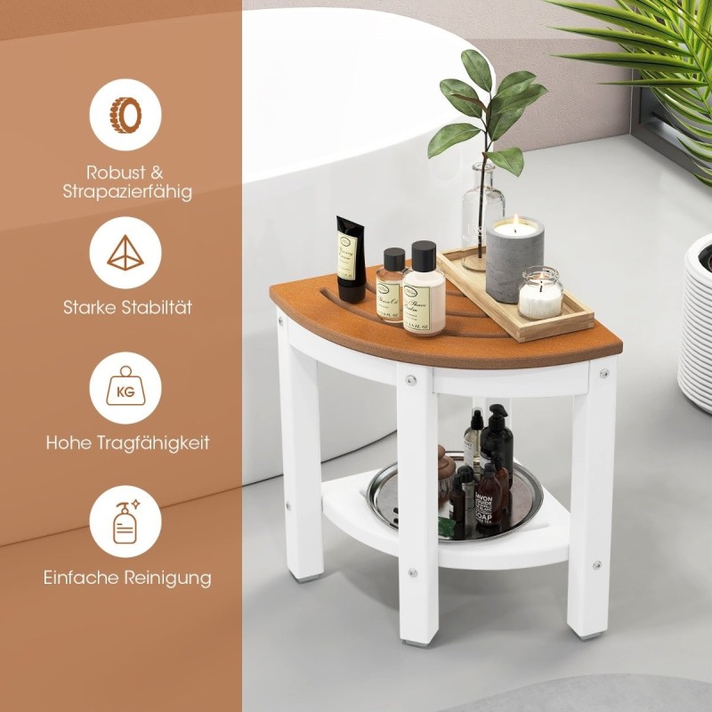 Valkoinen vedenpitävä kulmasuihkujakkara säilytystilalla kylpyhuoneeseen