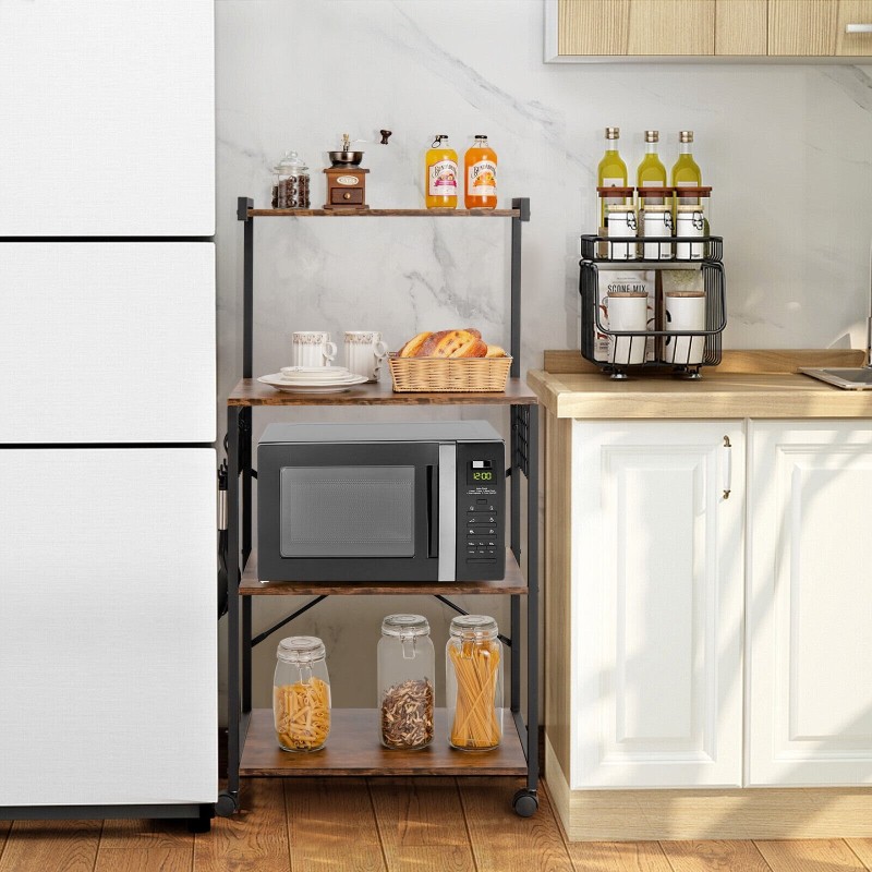 Teollinen keittiöhylly neljällä tasolla, rustiikkinen ruskea