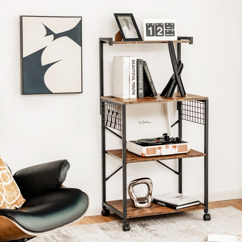 Teollinen keittiöhylly neljällä tasolla, rustiikkinen ruskea