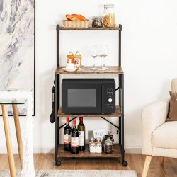 Teollinen keittiöhylly neljällä tasolla, rustiikkinen ruskea