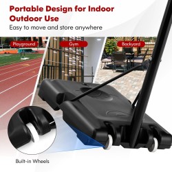 Säädettävä musta koripalloteline pyörillä ja taustalevyllä