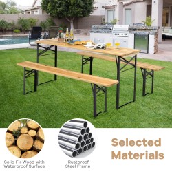 Taitettava puutarhapöytä- ja penkkisetti, luonnonväri, 178 cm