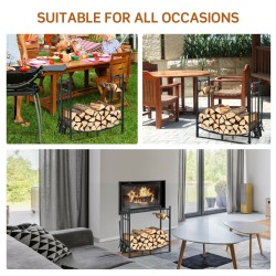 Tukeva musta metallinen polttopuuteline ja työkalusetti