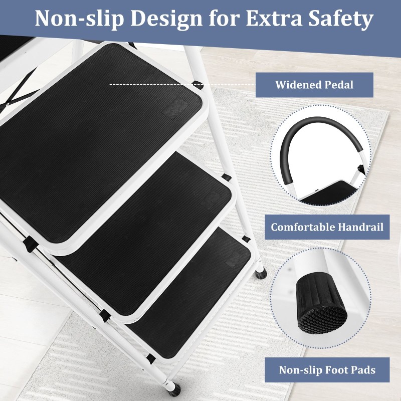 Taitettava liukumaton 4-portainen tikas leveällä alustalla