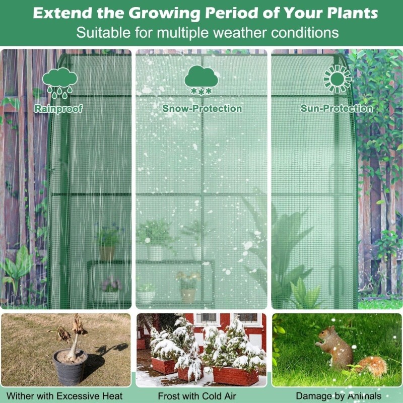 Käveltävä kasvihuone vihreä 3-tasoinen hyllyllä 200x100x215cm